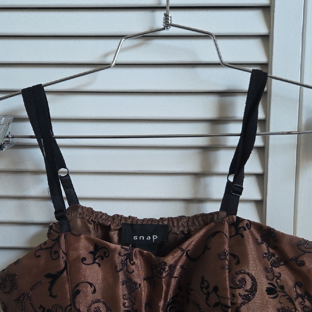 Brown Patterned Dress with Black Accents - Picture 2 of 6